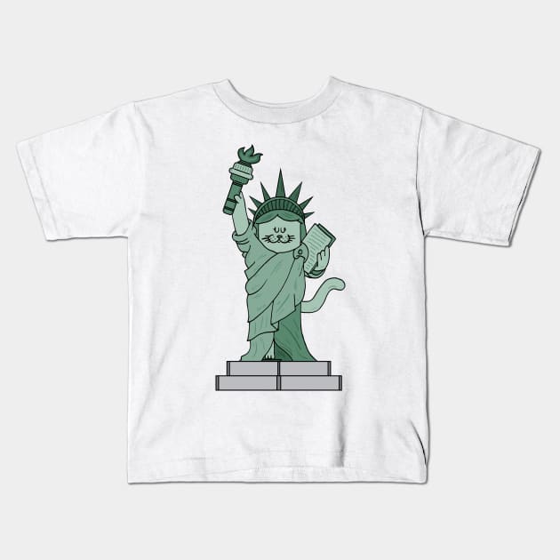 The cat statue of liberty Kids T-Shirt by adrianserghie